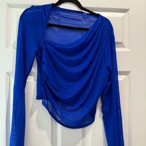 Blue Mesh Cropped Women's Top